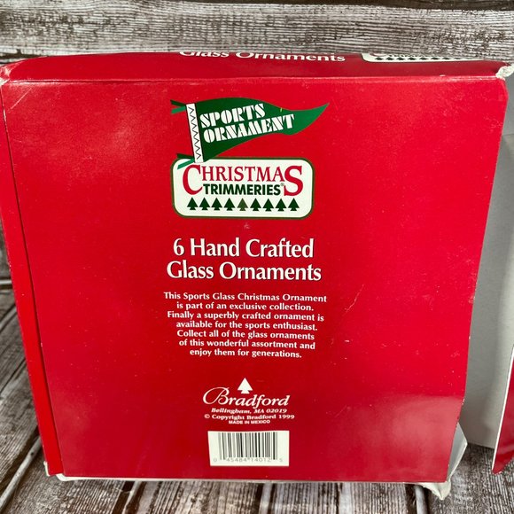 Bradford's Christmas Trimmeries 6 Hand Crafted Glass Sports Ball Ornaments Xmas - Picture 4 of 5